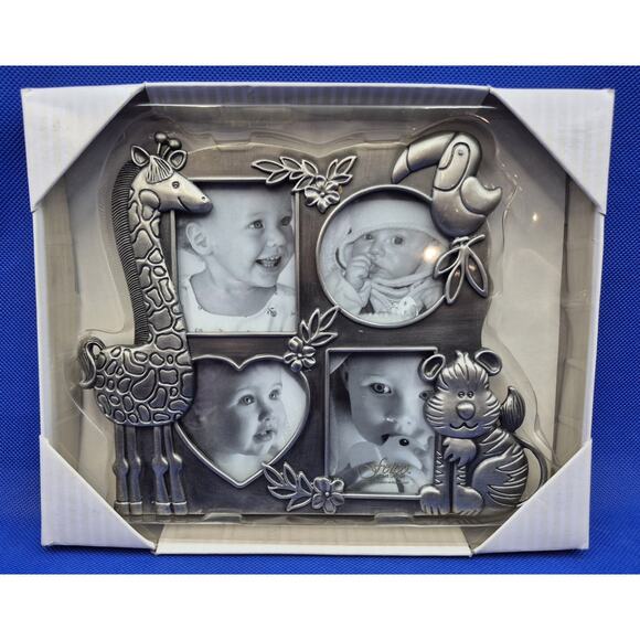 Vintage Fetco Jungle Collage Silvertone 4-Section Picture Frame NEW - Picture 1 of 9
